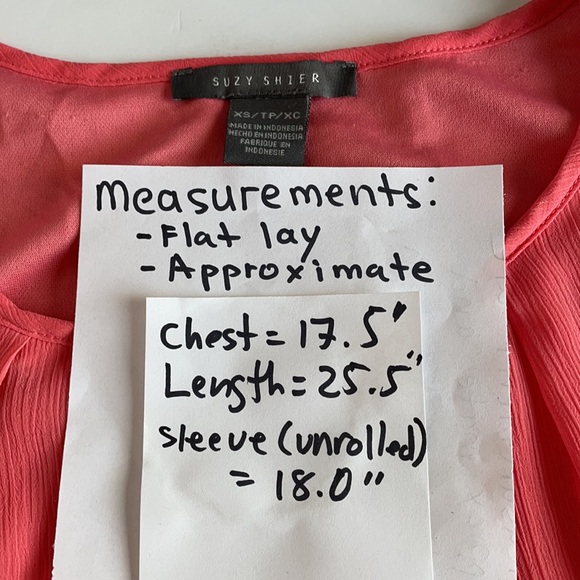 SUZY SHIER coral long sleeve blouse, size xs - Picture 7 of 8